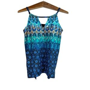 Miraclesuit Peephole Tankini Swim Top Blue Curacao Women's Size 10 Beach Coastal